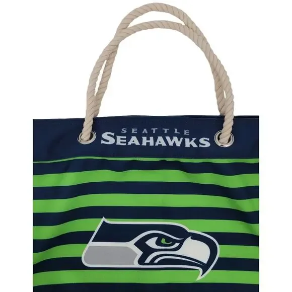 FOCO Seattle Seahawks Tote Bag Green Blue Stripe Rope Handle NFL Logo Beach Fan - Picture 2 of 7